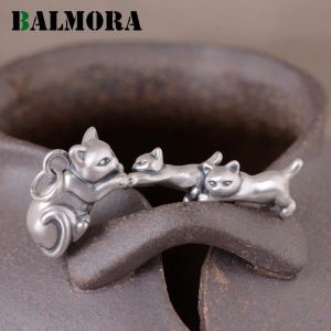 Pendants Balmora 100% 990 Pure Silver mignon Cat 3d Cat Pendentif For Women Men Retro Animal Pendant Thai Silver Jewelry Gift Without Chain