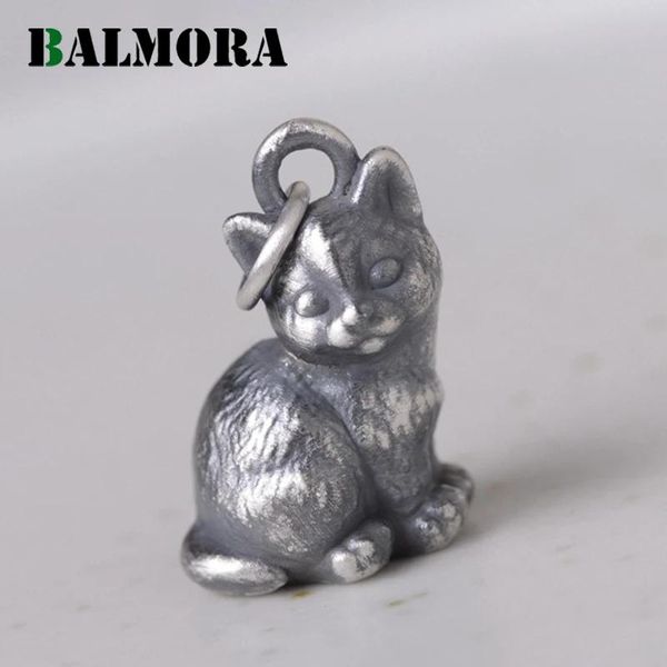 Pendentifs BALMORA 100% 990 pur argent mignon chat pendentif pour femmes hommes rétro Punk Animal pendentif Thai argent bijoux cadeau sans chaîne