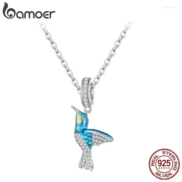 Pendentifs Bamoer 925 argent Sterling exquis vert émail oiseau pendentif collier colibri cou chaîne pour les femmes bijoux fins cadeau