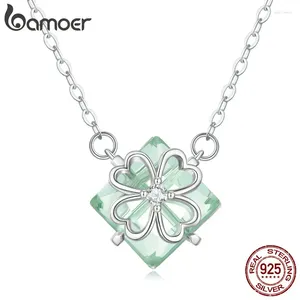 Hangers Bamoer 925 Sterling Zilver Lichtgroen Klavertje Vier Hanger Ketting Lucky Neck Chain Voor Vrouwen Trendy Fijne Sieraden BSN279