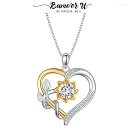 Pendentifs Bamoer U D couleur VVS1 EX 1.0CT Moissanite collier coeur pendentif doré fleur boîte chaîne S925 conception originale Valentine cadeau