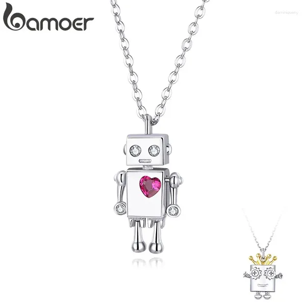 Colgantes Bamoer Serie del Día de San Valentín Plata de Ley 925 Robot amante pareja colgante collar Corwn y joyería de corazón 2023 SCN387