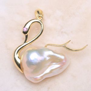 Hangers Baroqueonly Swan Design Natural Freshwater Pearl Pendant Hand Made 925 Sterling Silver Chocker Neklace Big Sale Gift PQM