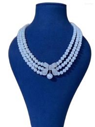 Pendentifs magnifique collier de perles blanches naturelles de la mer de chine du sud, 6-7mm