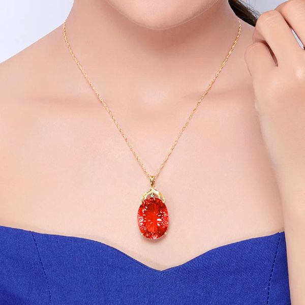 Pendentifs Grand 6 Carats cristal rouge rubis pierres précieuses diamants pendentifs colliers pour femmes 24k or rempli Bijoux chaîne Bijoux cadeaux Femme