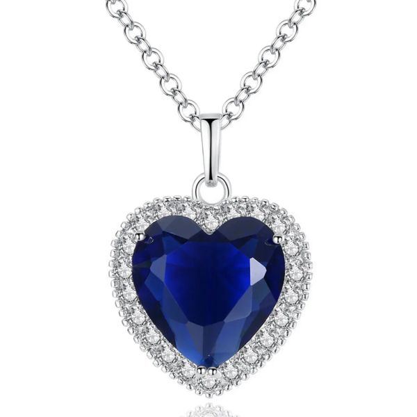 Pendentifs Grand saphir rubis pierre précieuse coeur pendentif collier pour femmes sa chaîne de cristal bleu rouge zircon diamant fête bijoux de luxe cadeau