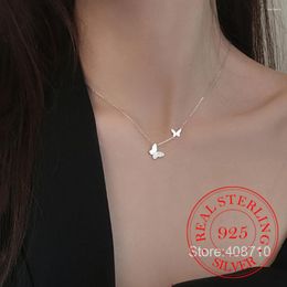 Hangers Grote Kleine Twee Vlinder Zirconia 925 Sterling Zilveren Sleutelbeen Ketting Voor Vrouwen Dames Koreaanse Sierlijke Sieraden