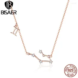 Hangers BISAER 925 Sterling Zilver Twaalf Constellatie Kettingen Ster Teken Ketting Plated Rose Goud Voor Vrouwen Fijne Sieraden