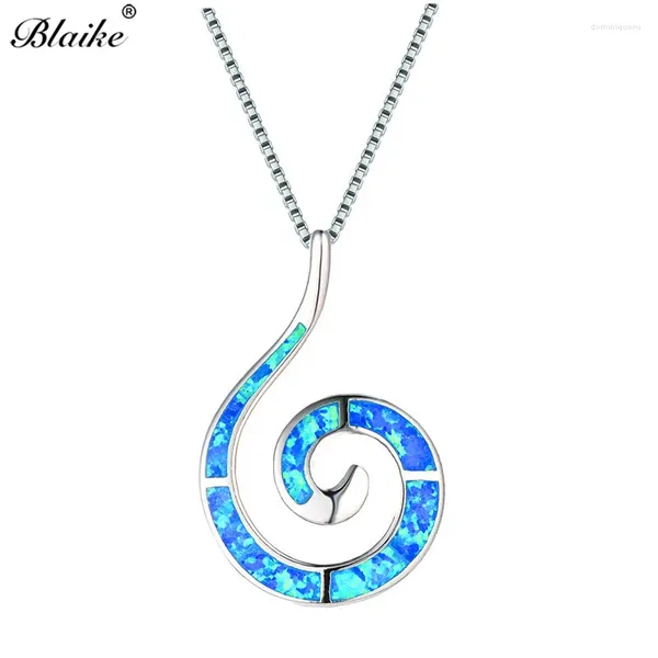 Colgantes Blaike OCéANO AZUL blanco fuego ópalo concha colgante collares ondulados para mujeres 925 Plata de ley gargantilla espiral joyería fina femenina