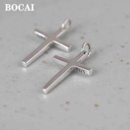 Hangers BOCAI Nieuwe Pure S925 Zilveren Sieraden Vintage Craft Fashion Cross voor Mannen en Vrouwen Helder Gezicht Kleine Hanger Gratis verzending