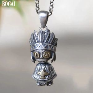 Pendants Bocai New S925 Silver Jewelry Craftmanship Cartoon Characon Doll with Perours Threedimensional Pendentif for Women and Men