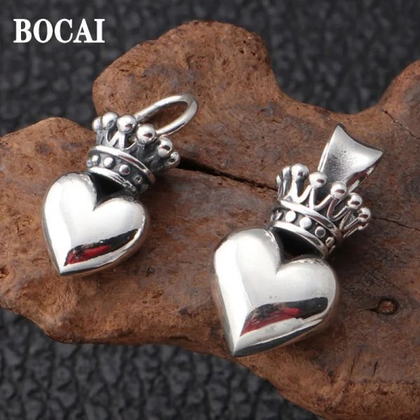 Pendentifs BOCAI nouveau à la mode pur s925 bijoux en argent à la mode pêche coeur couronne Couple hommes et femmes pendentifs