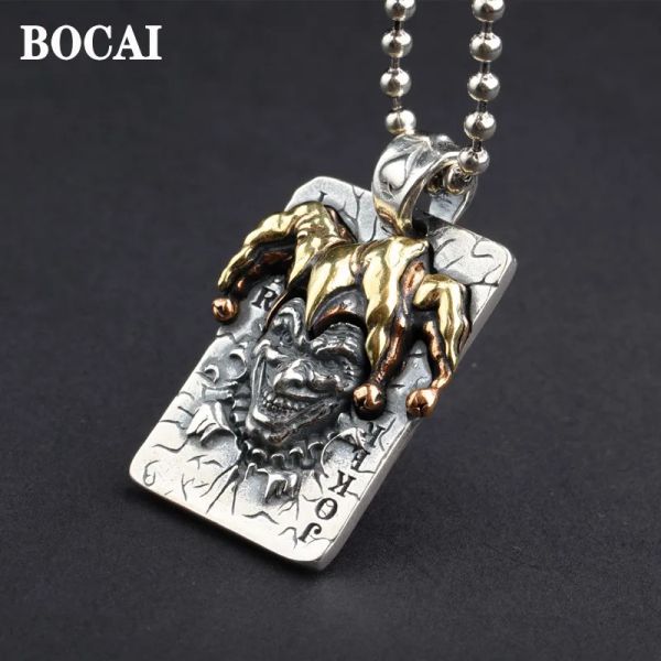 Pendants Bocai Original Real S925 Silver Jewelry Poker King Clown Pendentif For Men Retro Thai Hip Hop Punk Trendy Cadeaux