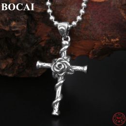 Pendentifs BOCAI à la mode S925 pendentifs en argent Sterling pour femmes hommes nouvelle mode Simple Branches enchevêtrées Rose croix amulette Punk bijoux