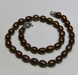 Pendentifs Collier de perles d'eau douce marron en forme de riz 9X11mm17INCH 44cm