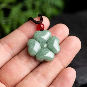 Colgantes Colgante de trébol de jade birmano Diseñador de joyas Encantos verdes de lujo natural Piedra preciosa esmeralda Jadeíta Collar chino Encanto