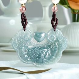 Pendentifs Birman jadéite Rose pendentif Jade collier pierre précieuse véritable Vintage homme bijoux fleur bleue Talismans naturel sculpté hommes charmes