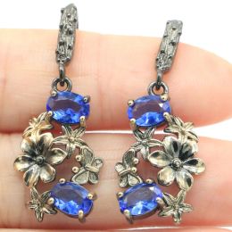 Pendentifs Achetez-en 3, obtenez-en 1 gratuit 37x15mm néogothique 5.6g saphir bleu profond rose Kunzite topaze bleue suisse Tourmaline boucles d'oreilles en argent pour femmes