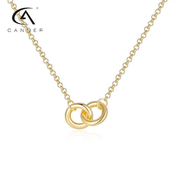 Pendentifs CANNER luxe Gemini anneau dames mariage pendentif collier pour femmes S925 argent minimaliste chaîne sur le cou bijoux cadeau