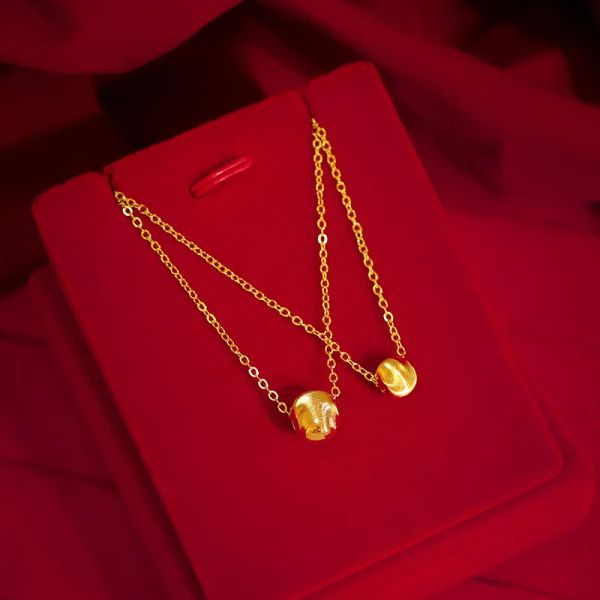 Pendentifs œil de chat en perles d'or, collier pour femmes, boule en or jaune 18 carats, boutique tendance, cadeaux de noël, bijoux fins