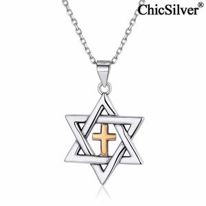 ChicSilver 925 argent croix étoile de David pendentif collier symbole pendentif religieux juif bijoux pour femmes hommes chaîne 18''