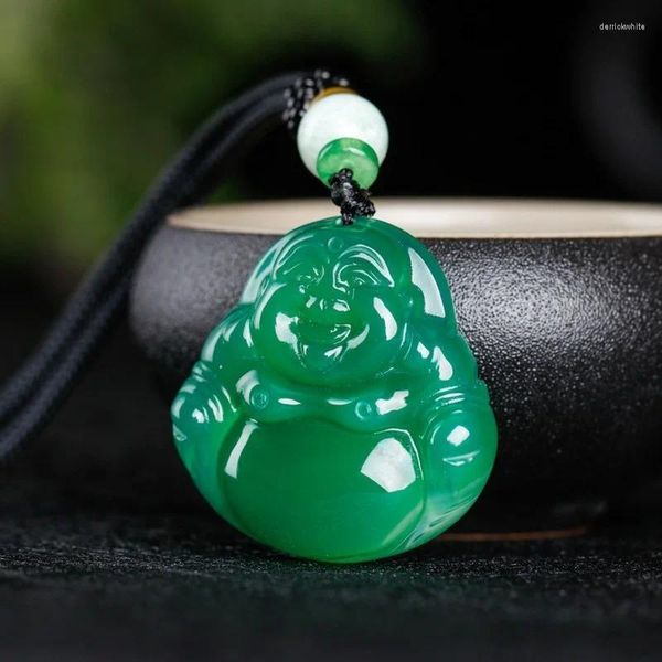 Pendentifs Chine calcédoine verte naturelle sculptée à la main bouddha pendentif bijoux de mode hommes et femmes Agate collier cadeau