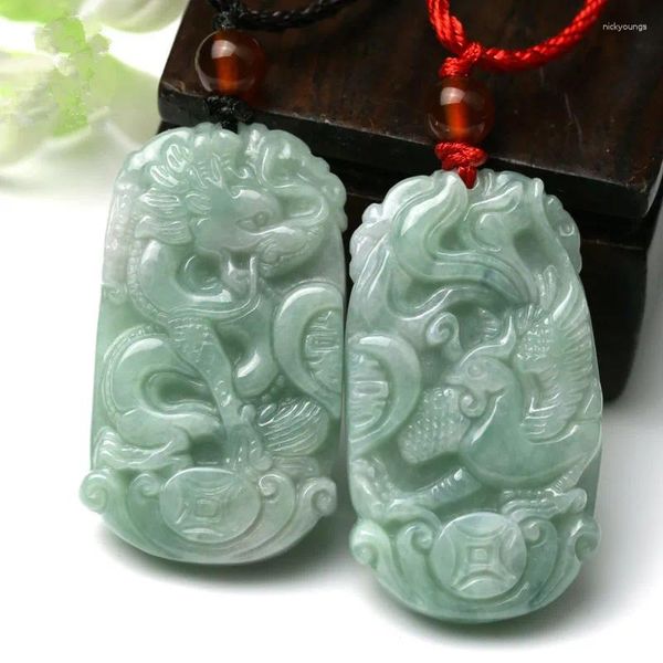 Colgantes Artesanía china Myanmar Esmeralda Un par de productos Dragón y Fénix Colgante Jade para hombres y mujeres