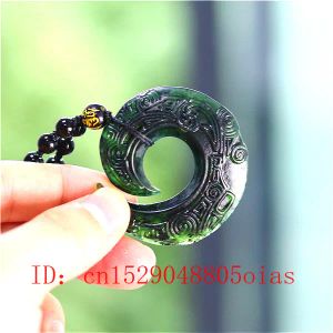 Hangers Chinese natuurlijke zwarte groene jade decoratieve rune hanger kralen ketting charme sieraden obsidiaan dubbelzijdig gesneden amulet geschenken