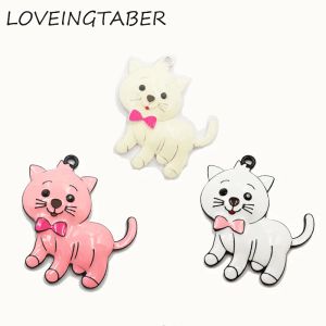 Pendants (Choisissez la couleur d'abord) NOUVEAU plus récent 42 mm * 42 mm 10pcs / lot All Enamel Farm Animal Cat avec des pendentifs à bowknot pour les bijoux pour enfants