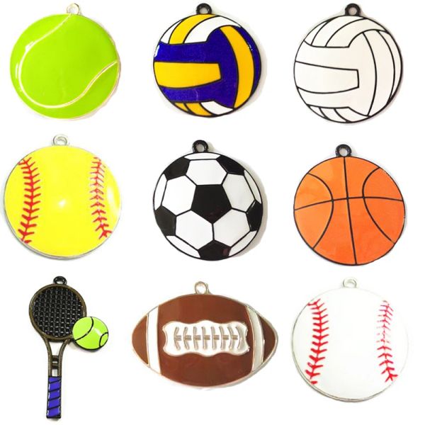 Pendentifs (Choisissez le design en premier) 10 pièces/sac Sport Ball série 2 émail Football, basket-ball, volley-ball, Baseball, Rugby, Tennis pendentif pour enfants