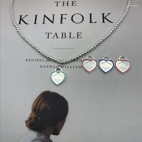 Colgantes Colgante clásico de marca de corazón para mujer, collar de perlas de 4mm, logotipo Original de alta calidad, regalo exquisito para Festival