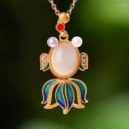 Pendentifs Cloisonné émail Zircon perle blanc Jade poisson rouge pendentif 925 en argent Sterling collier femmes bijoux fins petite amie maman cadeaux