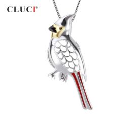Pendants Cluci Silver 925 Mignon Bird Charms Pendant pour collier Bijoux Femmes Real 925 Silver Silver Bird Perle Locket SC372SB