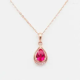 Pendentifs Design créatif 585 or violet incrusté rubis goutte d'eau pendentif exquisement léger luxe plaqué 14K Rose bijoux pour les femmes