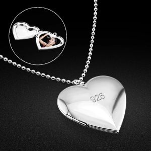 Pendentifs Collier créatif en argent Sterling 925 pour femmes, boîte à Photo en forme de cœur, pendentif avec Photo personnalisée gratuite, cadeau d'anniversaire, bijoux fins