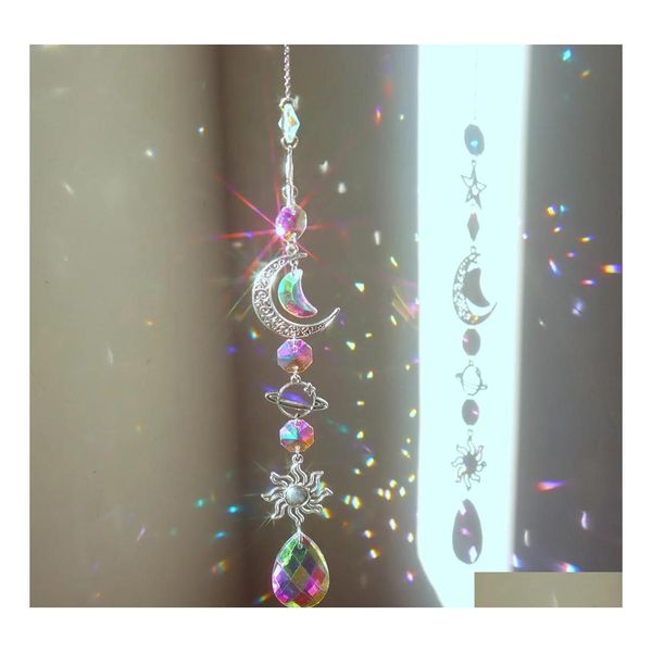 Pendentifs Cristal Wind Chime Moon Sun Catcher Diamant Prismes Pendentif Dream Rainbow Chaser Hanging Drop Home Garden Decor Windchime De Dhdif