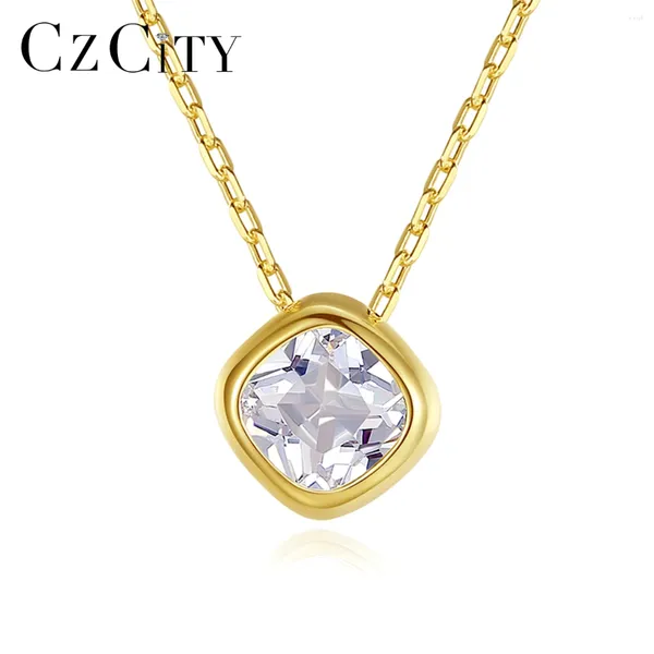 Pendentifs CZCITY lunette réglage petit carré 925 en argent Sterling Zircon pendentif collier femmes mode coréenne à la mode breloque chaîne bijoux