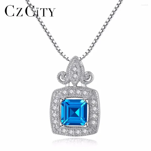 Pendentifs CZCITY topaze pendentif 925 en argent Sterling sculpté londres vert grisâtre bleu haut collier bijoux fins cadeaux de mariée de mariage