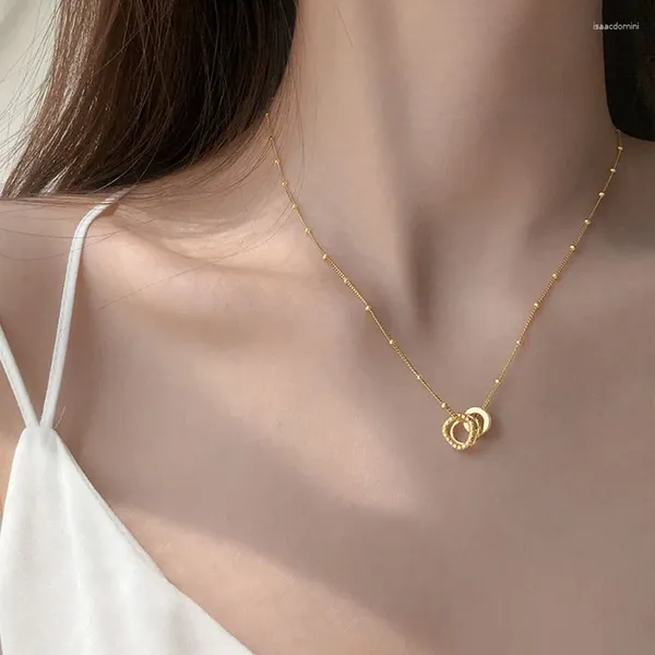 Colgantes Diseñador 925 Plata de ley CZ Collar de doble círculo Mujer 14k Oro Lujo Dos Cadena colgante redonda 2023 Joyería de moda