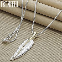 Pendentifs DOTEFFIL 925 en argent Sterling plume pendentif collier 18 pouces serpent chaîne pour les femmes de mariage fiançailles fête bijoux cadeau