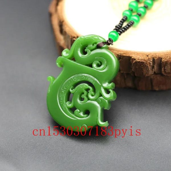 Pendentifs Dragon naturel vert Jade Kirin pendentif collier chinois double face creux sculpté charme jadéite bijoux mode amulette cadeaux