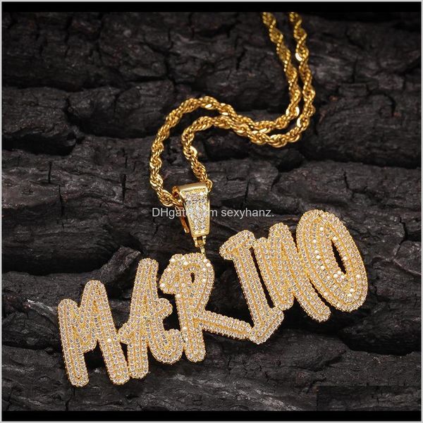 Pendants Drop Livrot 2021 A-Z Nom Custom Letters Colliers pour hommes Bijoux Hip Hop Iced Out Or Lettre initiale Collier Pendant AK