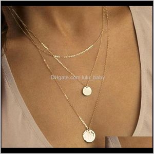 Pendentifs Livraison directe 2021 chaîne en or pièce ronde pendentif collier pour femmes chaînes à maillons superposés colliers ras du cou collier Mujer minimaliste J