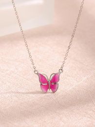 Collar de colgante de mariposa de mariposa rosa de mariposa rosa para mujer de colgantes gastado de mujeres hechas de circón y plata esterlina 925 con elegante estilo lindo