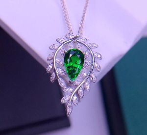 Pendentifs E609 solide 18K or bijoux Nature vert 1.1ct Tsavorite pierres précieuses pendentif diamant pendentif pierres précieuses colliers pour les femmes