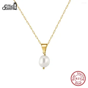 Pendentifs EFFIE QUEEN réel 925 en argent Sterling culture d'eau douce collier de perles pour les femmes à la main 14K or pendentif bijoux GPN24
