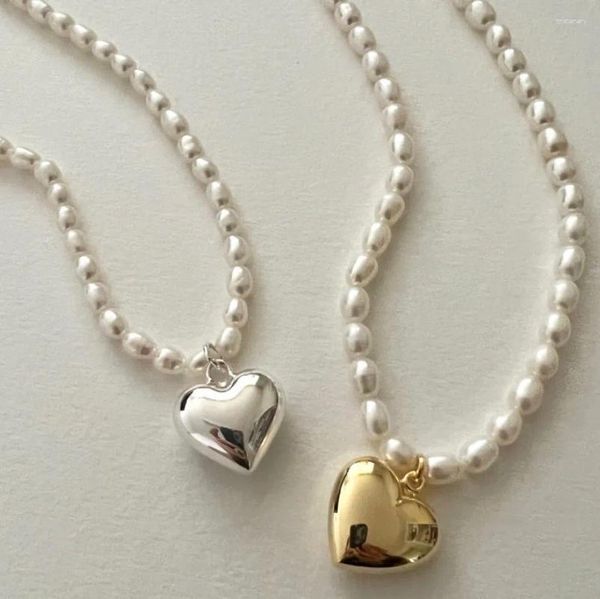 Colgantes Elegante auténtica Plata de Ley 925 perlas de agua dulce gargantilla collar colgante de corazón regalo del Día de la madre joyería C-B1043