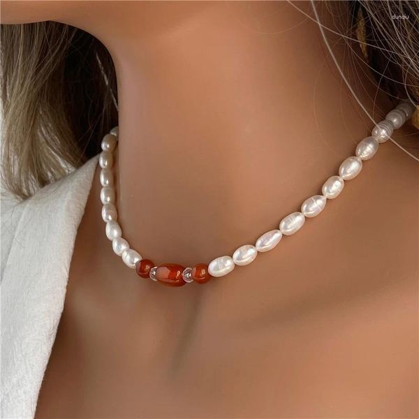 Pendentifs Élégant mode naturel Agates collier de perles perles d'eau douce chaîne tour de cou pour les femmes femme mariage bijoux de mariée cadeaux fins