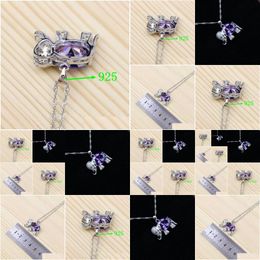 Pendentifs Éléphant 925 Sier chaîne collier violet cubique zircone pendentif coulissant pour les femmes/fiançailles/fête/cadeaux livraison directe Dhslv