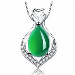 Pendentifs Ethnique cristal vert pendentif collier pour fille cadeau d'anniversaire brillant CZ accessoires argent 925 femmes tour de cou femme Bijou